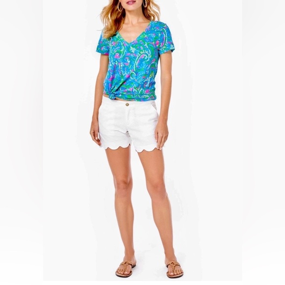 Lilly Pulitzer Buttercup Scallop Shorts Resort White Wave Jacquard Waffle Fabric - Picture 13 of 16